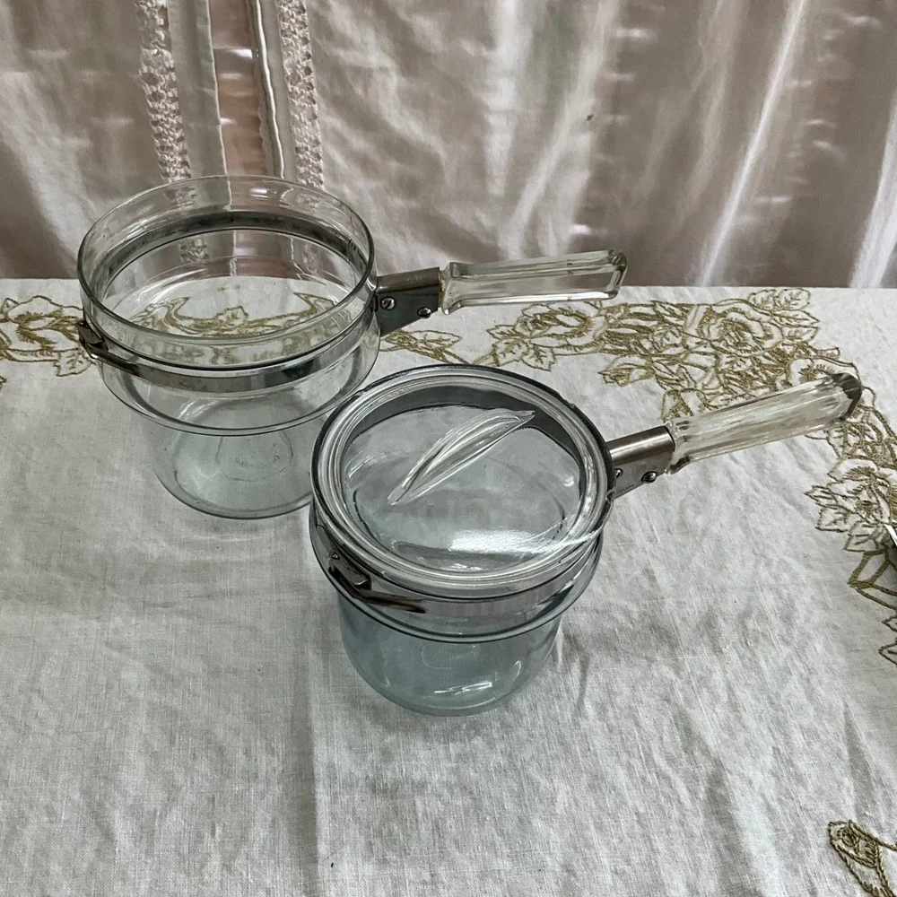 Vintage Pyrex Flameware Glass Double Boiler 1.5 Qt 6762-U 6862 with Lid USA